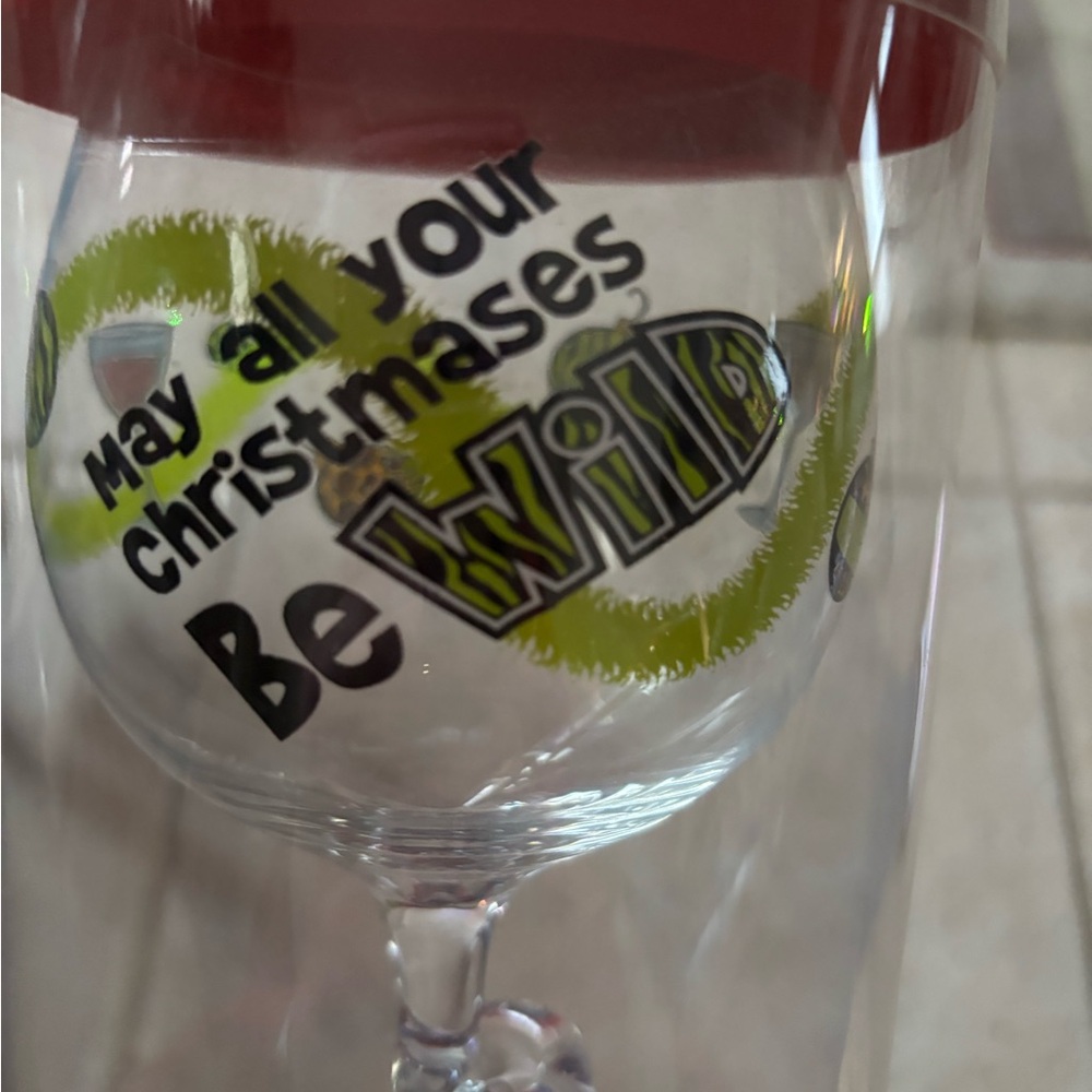 Wine Glass “May all your Christmases Be Wild” Wine Glass with charm 18 oz New
